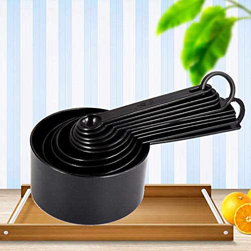 10 PC Vasos y cucharas de plástico duraderos para cocina Varias capacidades para cocinar pasteles para hornear Café Negro