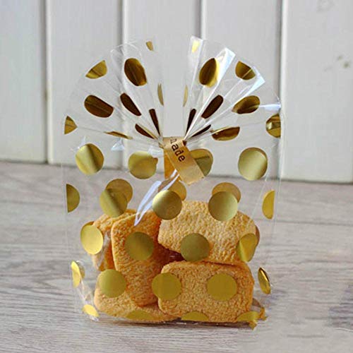 100 bolsas de dulces de bolsillo plano vertical de lunares dorados-Golden dot 13 * 21 * 4.5cm