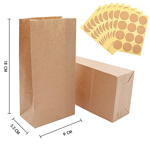 100 Piezas Calidad Bolsa de Papel Kraft 9X18X5.5CM - Panngu Biodegradable Bolsas de Papel Regalo Para Navidad/Bodas/Fiestas de Cumpleaños/galletas/gominolas cualquier evento o regalos pequeños(70g/m2)