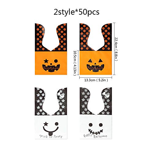 100 Piezas de Bolsos Dulces de Halloween, Divertidas Bolsas de Regalo de Calabaza Para la Fiesta de Halloween, Happy Halloween Treat Bag para Sweet Cookie, 2 Estilos