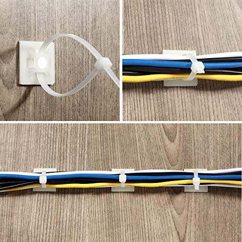 100 Piezas de Soporte de Base de Atar Cable Auto Adhesivo Montaje Adhesivo de Cable Negro con Brida Negra de Cable de Múltiples Usos (Longitud 150 mm, Anchura 2 cm, Blanco)
