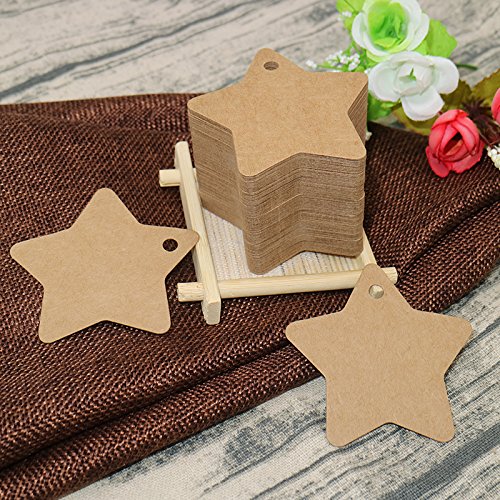 100 piezas Etiquetas de Papel Kraft Etiquetas de Regalo Kraft forma de Estrella con 30 Metros Cuerda de Yute para Bricolaje Bodas Navidad Cumpleaños Equipaje marrón