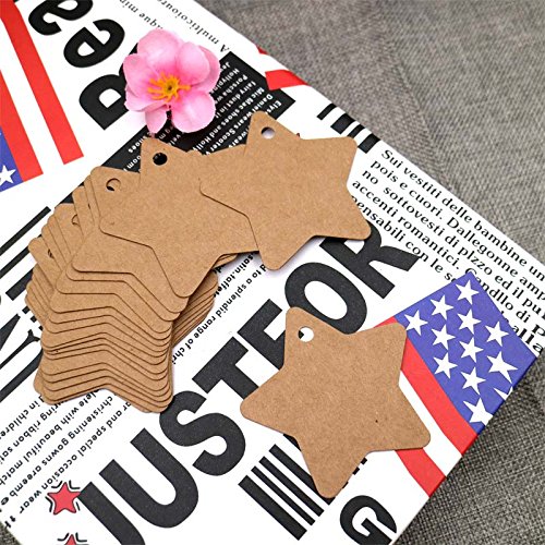 100 piezas Etiquetas de Papel Kraft Etiquetas de Regalo Kraft forma de Estrella con 30 Metros Cuerda de Yute para Bricolaje Bodas Navidad Cumpleaños Equipaje marrón