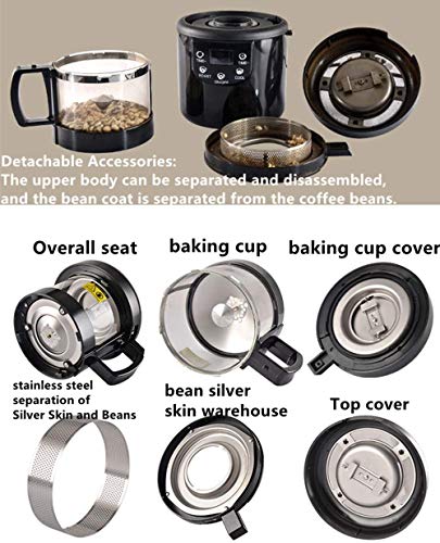 110V / 220V Accesorios Café Tostado del café del hogar de la máquina del hogar Hornear Roasted Bean Machine Tostador de café 80G,Negro
