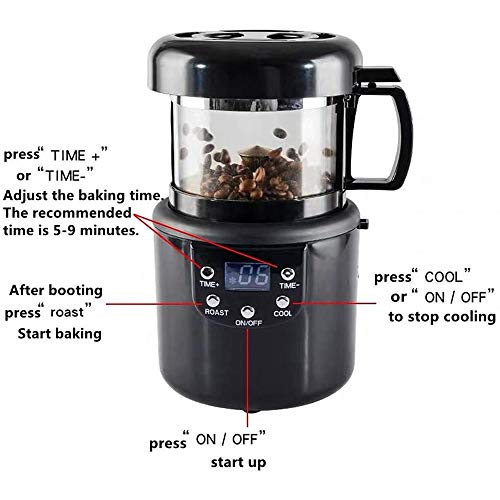 110V / 220V Accesorios Café Tostado del café del hogar de la máquina del hogar Hornear Roasted Bean Machine Tostador de café 80G,Negro