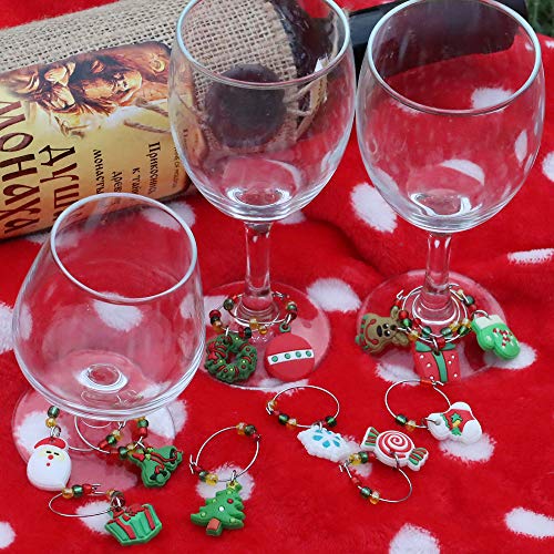 12 piezas de encantos de copa de vino, CNYMANY PVC con temática navideña Marcadores de bebidas Etiquetas para Navidad Cóctel de vino Champaña Fiesta de degustación Favores Regalos