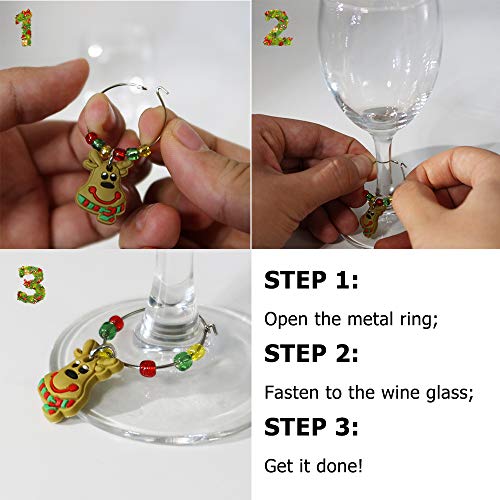 12 piezas de encantos de copa de vino, CNYMANY PVC con temática navideña Marcadores de bebidas Etiquetas para Navidad Cóctel de vino Champaña Fiesta de degustación Favores Regalos