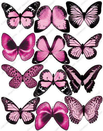 12 x Cakeshop PRECORTADAS decoración para pasteles comestibles en forma de Mariposas de color Rosa claro