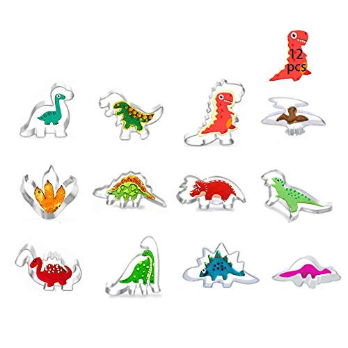 12PCS Moldes de Galletas,Cortador Galletas Halloween,Acero Inoxidable Galletas Cortador para Cookie,Molde Galletas Dinosaurios,Cortadores de Galletas Navidad,Moldes de Galletas Cortador (dinosaurio)