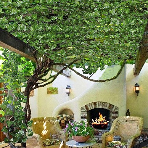 (12pcs x 2m) Hiedra Hojas de Vid Artificial Guirnalda Plantas Decoración Verde Follaje de Seda Hogar Jardín Valla Boda Fiesta Ventana Escalera Exterior