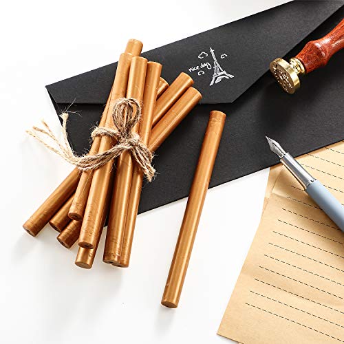 15 Palillos de Cera de Sellado de Pistola de Pegamento para Sello de Lacre Retro Vintage y Carta, para Invitaciones de Boda, Sobres de Tarjetas, Caracoles, Envoltura de Vino Regalos (Dorado Café)