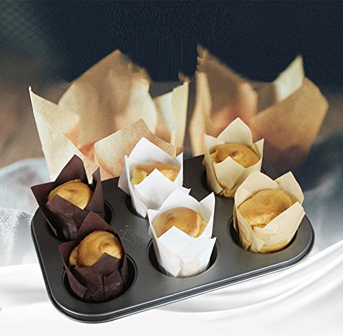 150 unidades de moldes de papel para hornear, para magdalenas, magdalenas, moldes para hornear magdalenas, para bodas, cumpleaños, baby showers, 2,5 pulgadas (marrón, natural y blanco)