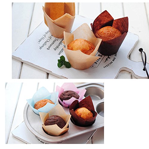 150 unidades de moldes de papel para hornear, para magdalenas, magdalenas, moldes para hornear magdalenas, para bodas, cumpleaños, baby showers, 2,5 pulgadas (marrón, natural y blanco)