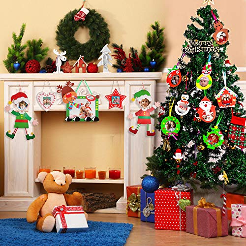 16 Piezas de Adornos de Imagen de Navidad Marcos de Fotos de Recuerdo de Arte Navideños Marco de Adorno Colgante de Madera para Bricolaje de Hogar Decoración de Santa Árbol de Navidad Muñeco de Nieve