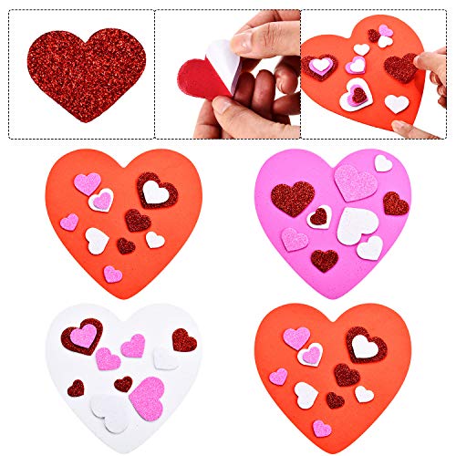 18 Corazón de Espuma de San Valentín Corazón Artesanal de Espuma y 300 Etiqueta Autoadhesiva de Corazón Pegatina de Espuma de Purpurina para San Valentín Bricolaje Artesanía, Rojo, Rosa y Blanco