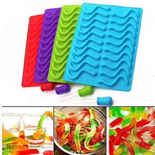 1PC Azul para Hornear Accesorios Hard Candy moldes de Silicona en Forma de Serpientes Gusanos de gominola del Molde del Molde del Chocolate Novedades para la Cocina