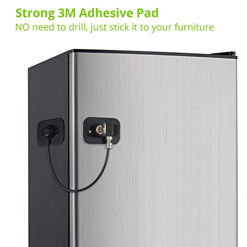 2 Piezas Cerraduras Nevera 18 cm Cable de Acero Inoxidable 304 Cerradura para Muebles con Adhesivo Fuerte Sin Taladro para Ventanas Puertas Refrigerador Gabinete Armarios Cajones-Rectangular Negro