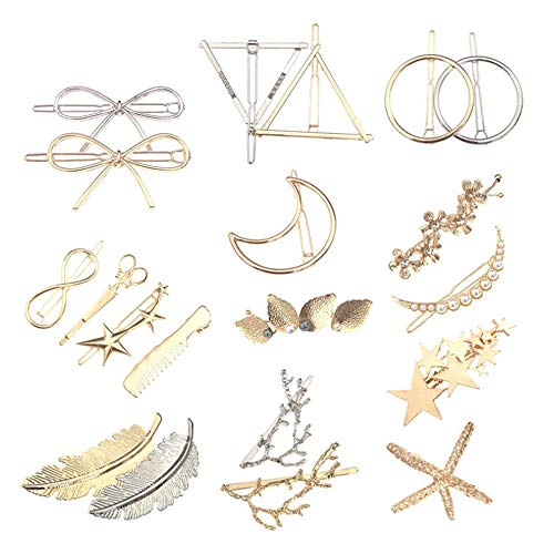 20 Piezas Juego de Pinzas para el Cabello de Metal Geométrico,Horquilla Minimalista y Delicada de Metal Hueco,Pinzas/Conjunto de Horquilla para Círculo/Triángulo, Pinza de Pelo para Niñas