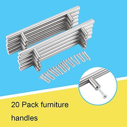 20 unids Tiradores para Puerta Manijas de Barra en T de Acero Inoxidable para Muebles Armario de Cocina Cajón Gabinete Mobiliario y Puertas Interiores