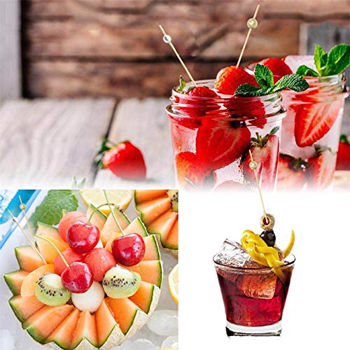200 Palitos para Cócteles Cóctel Mezclador Bambú Frutas para Barbacoa Fiesta, Coctelería Pinchos san valentín boda fiesta (Oro, perla blanca)