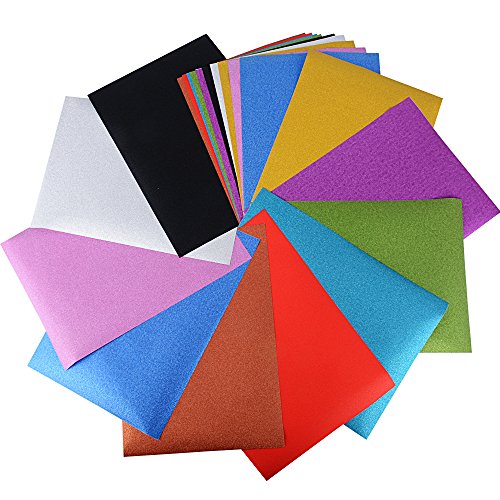 20pcs Cartulinas A4 de Colores Adhesivas de Purpurina Pegatina Papel para Decoración, Manualidades DIY Scrapbook Tarjetas