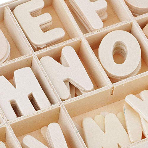 216-Pcs Juego de letras y números de madera - Números de letras mayúsculas de madera con bandeja de almacenamiento - Alfabeto de madera Letras artesanales Números de madera natural suave para manualid