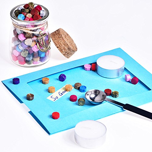 230 Piezas de Cera de Sellado Octágono Palos de Cuentas con 2 Piezas de Velas de Té y 1 Piezas de Cuchara de Fundir Cera para Sello de Cera (12 Colores)