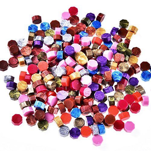 230 Piezas de Cera de Sellado Octágono Palos de Cuentas con 2 Piezas de Velas de Té y 1 Piezas de Cuchara de Fundir Cera para Sello de Cera (12 Colores)