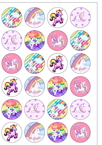 24 obleas comestibles para decoración de tartas, diseño de unicornio arcoíris, ya cortadas