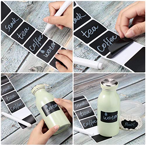 250 piezas pegatinas de pizarra, etiquetas negras impermeables con marcas de tiza, autoadhesivas, pegatinas de letras para tarros, tarros de condimento de cocina, mermeladas, botellas, carpetas
