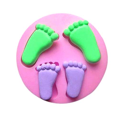 2pcs Molde de silicona para pastel de fondant de bebé, molde para pies de bebé, decoración de pasteles, dulces, chocolate, galletas, pasta de goma, molde para hornear