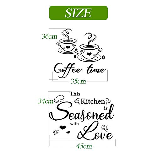 2pcs Pegatinas Vinilos Pared Cocina Decorativas con Frases Letras en Inglés Stickers Adhesivos Comedor Cafetería Restaurante Habitación Coffee time This Kitchen.