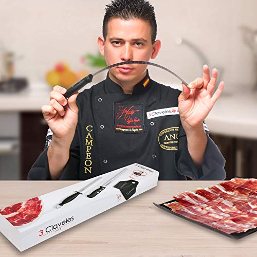 3 Claveles Set Jamonero y Chaira, Se Incluye el Cubre Jamón, Negro, 29 cm, 0 cm