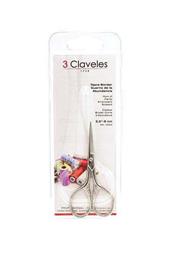 3 Claveles Tijera de Bordar, Cuerno, 3.5", Acero Carbono, Gris, 10 cm (4")