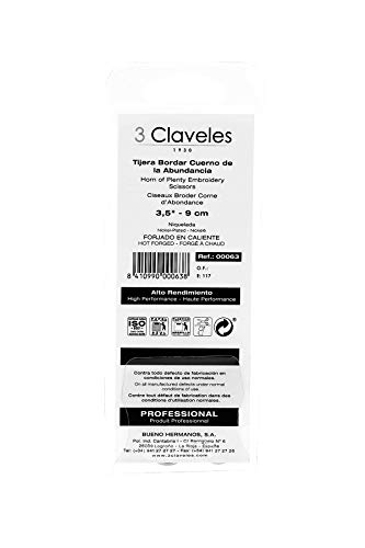 3 Claveles Tijera de Bordar, Cuerno, 3.5", Acero Carbono, Gris, 10 cm (4")