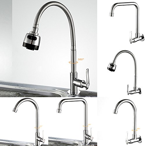 360° Giratorio Grifo de Cocina, latón Grifo de Cocina Caño Giratorio - Duradero Anticorrosivo Antical Monomando Agua fría Grifo fara Fregadero Encimera rifería