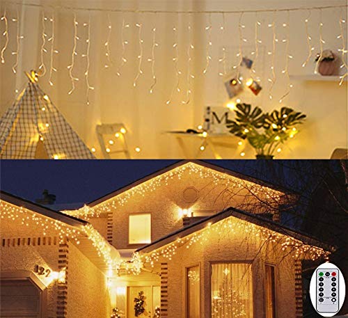 3M Luz Carámbano Cortina de luces de PILAS luces de Navidad al Aire Libre Blanco Cálido Luz para Decoración Fiesta, Bodas