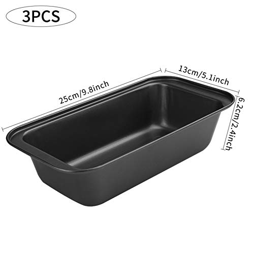 3Pcs Acero al Carbono Moldes para Pan, Recubrimiento Antiadherente Molde para Pasteles,Rectángulo Molde de Horno Tostado Molde,25×13×6.2cm