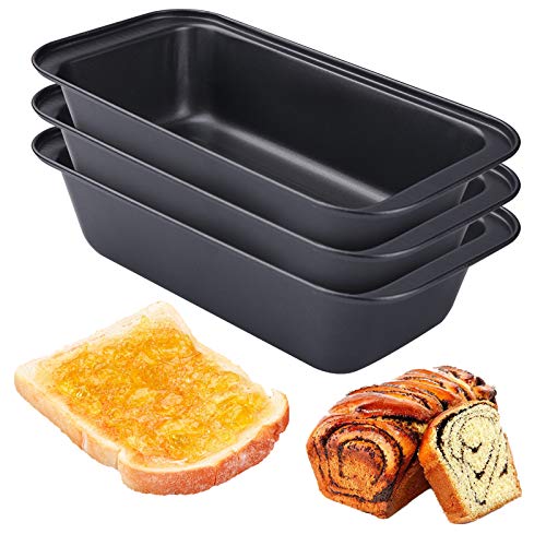 3Pcs Acero al Carbono Moldes para Pan, Recubrimiento Antiadherente Molde para Pasteles,Rectángulo Molde de Horno Tostado Molde,25×13×6.2cm