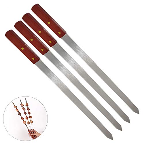 4 Piezas Brochetas Barbacoa de Acero Inoxidable, Brochetas Extralargas 60 cm Accesorio Barbacoa (01)