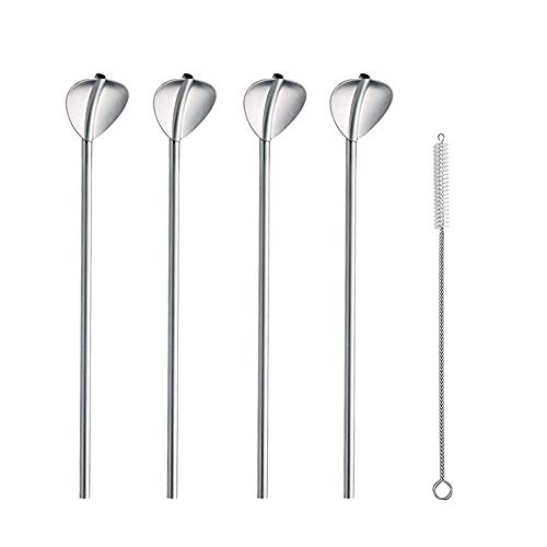 4 Piezas Cuchara de Pajitas de Acero Inoxidable, Pajitas de Cuchara de Metal Con Cepillo de Limpieza, Cuchara de Pajitas de Barman para Cócteles, Leche, Cerveza En El Bar, Oficina, Cafetería, Hogar