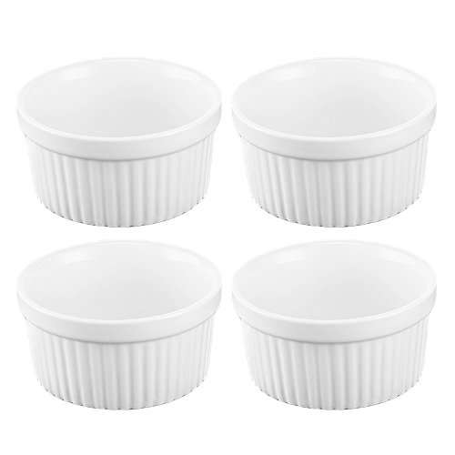 4 Piezas de 3,5 Pulgadas de cerámica Ramekins Souffle Copas para Hornear Creme brulée natillas Platos de Postre Blanco