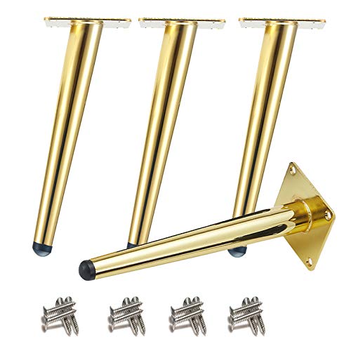 4 piezas Patas de mesa oblicuas, Patas de armario de metal, Patas de muebles de cono, 201 acero inoxidable, Dorado, 25 cm de altura, Base silenciosa antideslizante para sofás, mesas y otros muebles