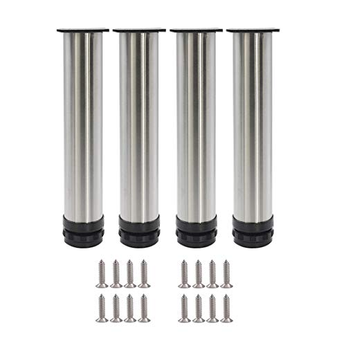 4 piezas Pies ajustables, Pies de gabinete de 200 mm de altura, patas de mesa, patas de muebles, acero inoxidable cepillado, altura ajustable de 0-15 cm, vienen con tornillos de acero inoxidable