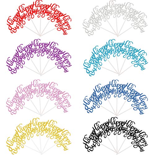 40 Piezas Adorno de Pastel Happy Birthday Selecciones de Magdalena de Cumpleaños para Decoración de Pastel de Fiesta de Cumpleaños, 8 Colores (Letras Rizadas)