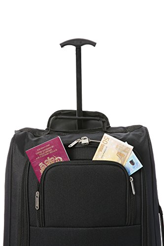 5 Cities Ryanair Cabin Approved Main & Second Hand Luggage Set - Carry On Both! Equipaje de mano, 55x35x20cm, 42 liters, Negro (Black)