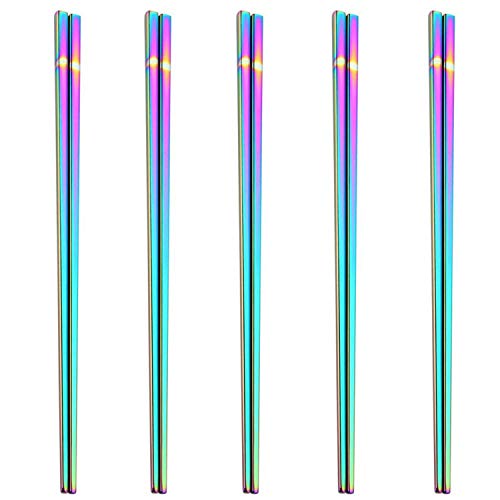 5 pares de palillos de acero inoxidable 9.05"palillos de metal ligero reutilizables vajilla vajilla para restaurante en casa