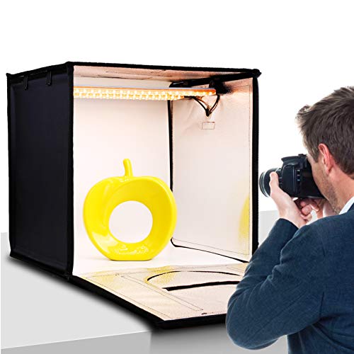 50cm Caja de Luz Fotografía, Color y Brillo Ajustable - amzdeal 126 LED Photo Studio Portátil, 95Ra, 12000LM, 2 Filtros-Amarillo 3200K, Blanco 5500K, 4 Fondos (Gris, Blanco, Negro, Naranja)