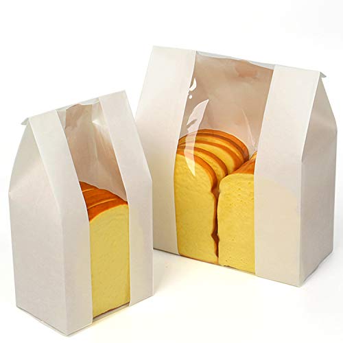50pcs/lot de protección contra la grasa bolsas de papel Kraft Pan tostadas embalaje bolsa con ventana transparente, de papel kraft para hornear tostadas, pan, antiaceite, 4.72 x 3.54 x 11.8 Pulgadas