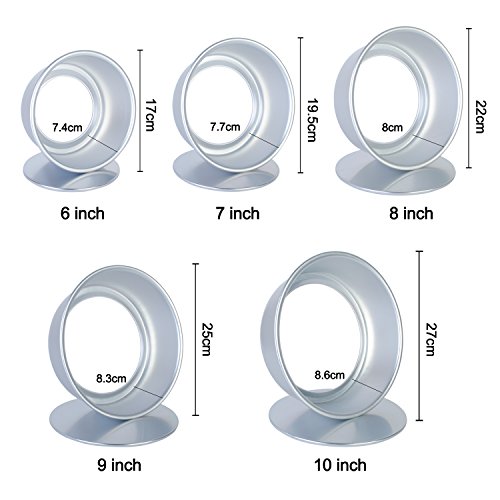 6"-10" Base Desmontable, Juego Moldes Horno Antiadherentes Redondos para Pastelería, Aluminio Anodizado, 5 Medidas